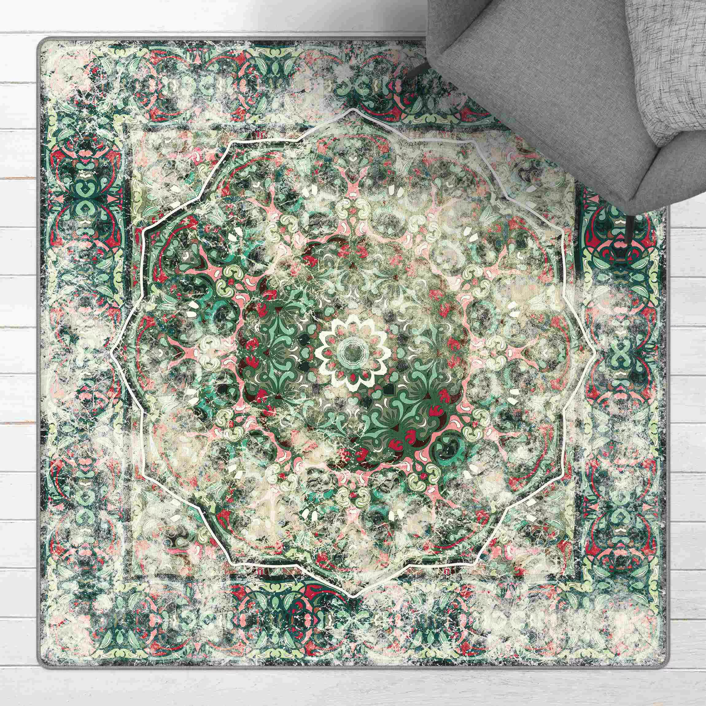 Teppich Skandinavisches Muster Waldgrün Vintage günstig online kaufen