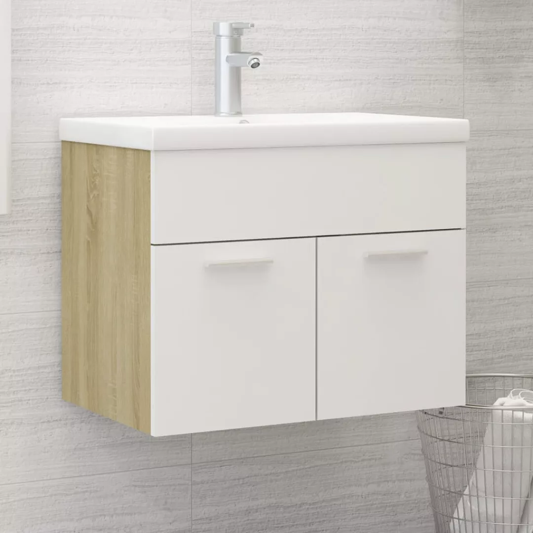 Waschbeckenunterschrank Weiß Und Sonoma 60x38,5x46 Cm Spanplatte günstig online kaufen