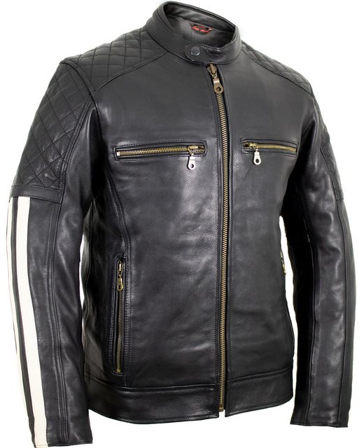 MDM Motorradjacke Herren Motorrad Lederjacke mit Streifen in schwarz, mit P günstig online kaufen