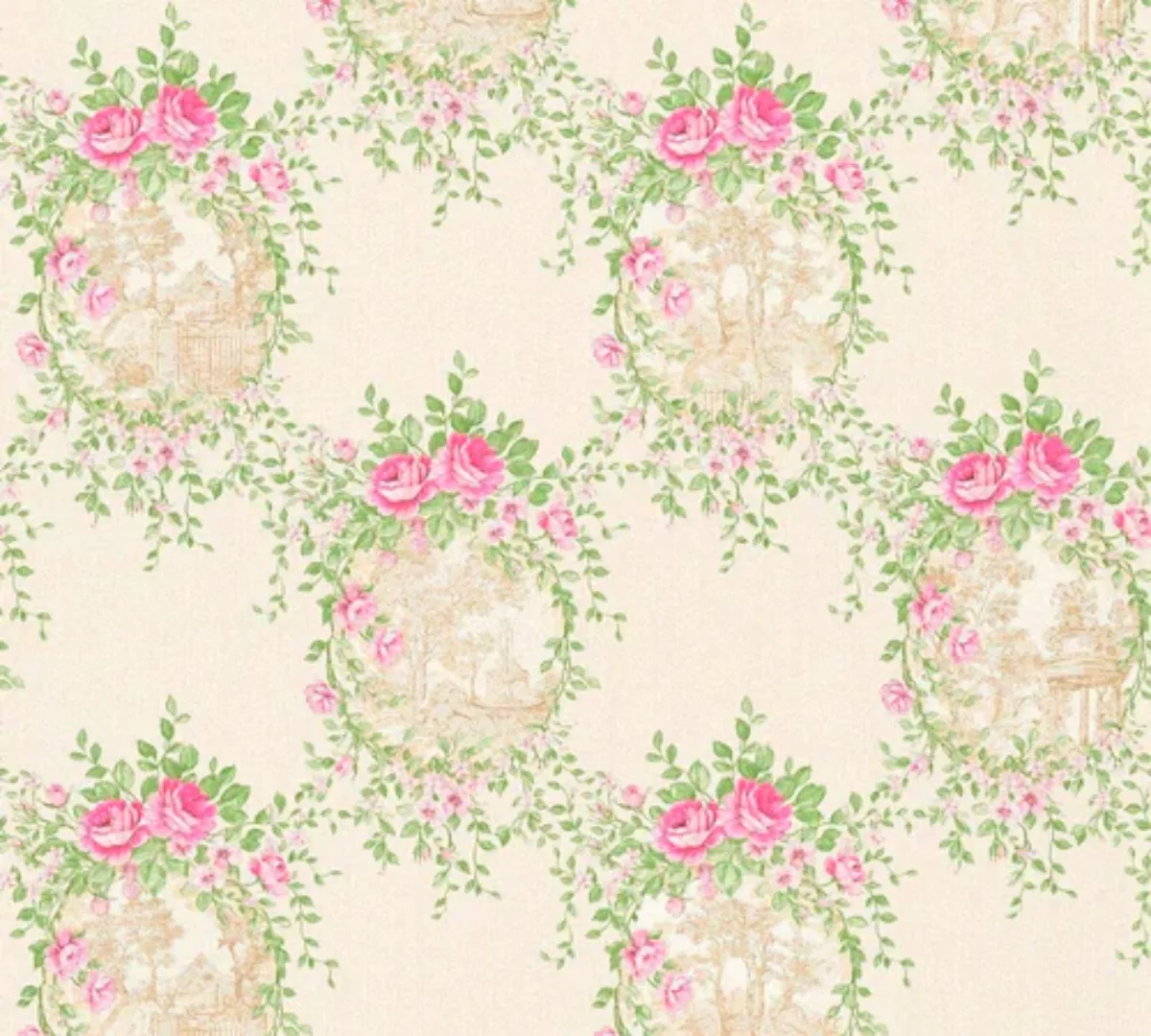 Bricoflor Rosen Tapete Rosa Grün Creme Florale Vliestapete Romantisch für S günstig online kaufen