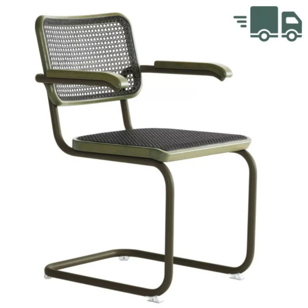 THONET S 64 V Dark Melange schwarz | Stahlrohr-Freischwinger mit Armlehnen günstig online kaufen