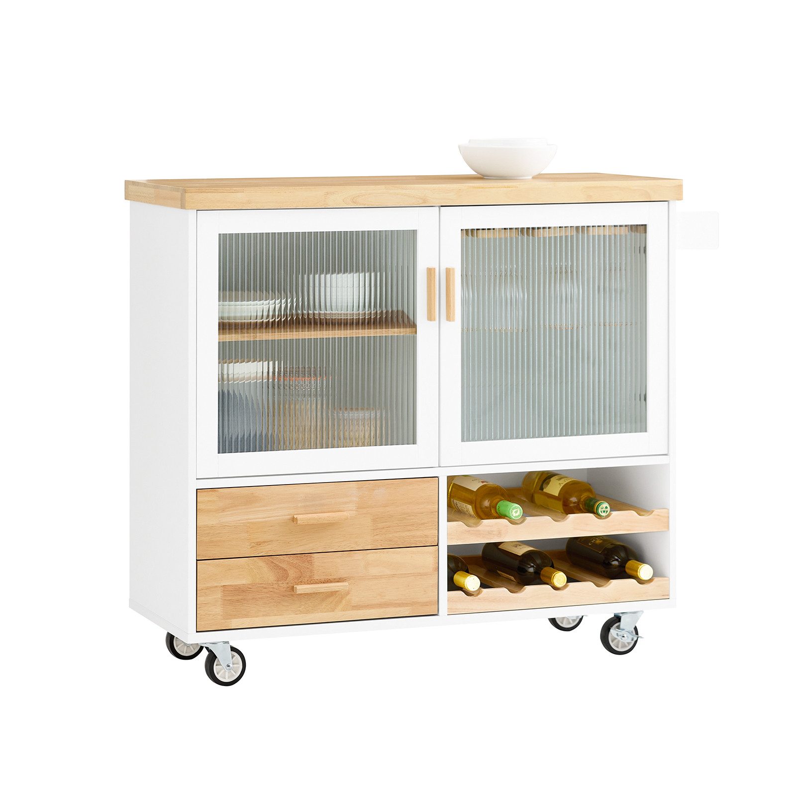 SoBuy Kücheninsel mit 2 Glastüren Küchenwagen Servierwagen Rollwagen FKW114 günstig online kaufen