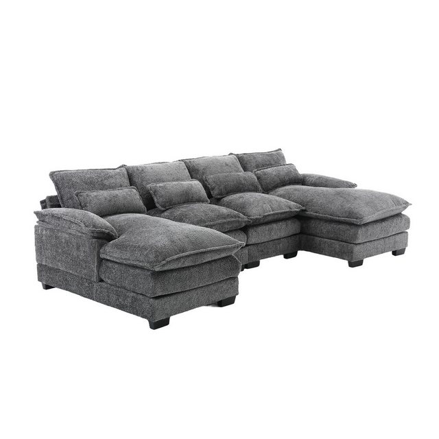 KLAM HOME Sofa Modernes U-förmiges 4-Sitzer Sofa mit Lendenkissen und Holzs günstig online kaufen