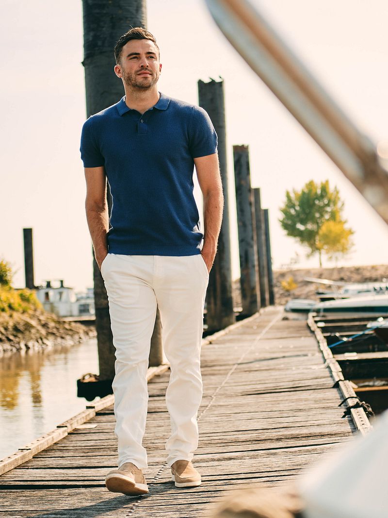 Suitable Respect Poloshirt Structure Knit Blau - Größe XXL günstig online kaufen