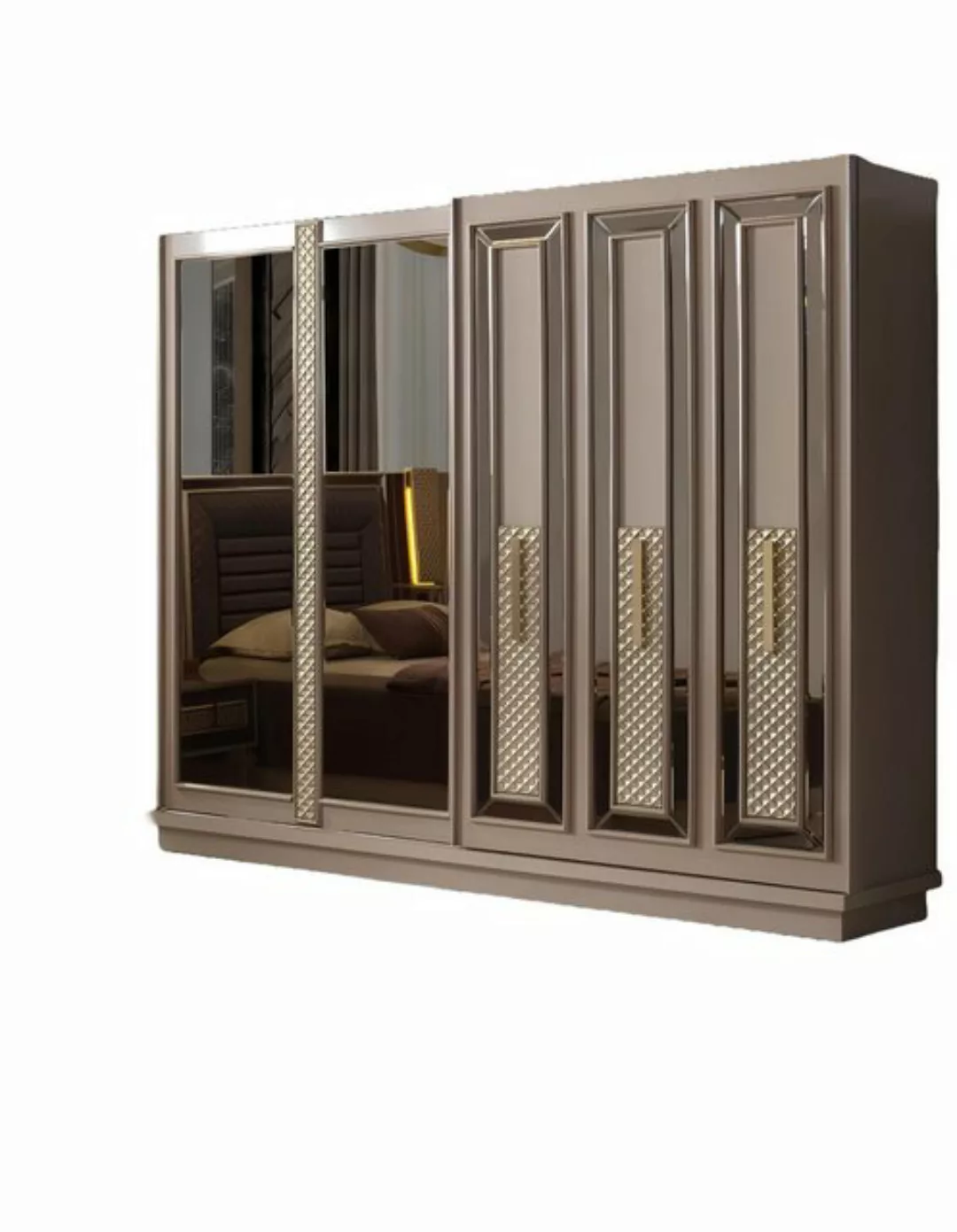 Xlmoebel Kleiderschrank Design Holzschrank mit Spiegel in Beige für Ihre Ga günstig online kaufen