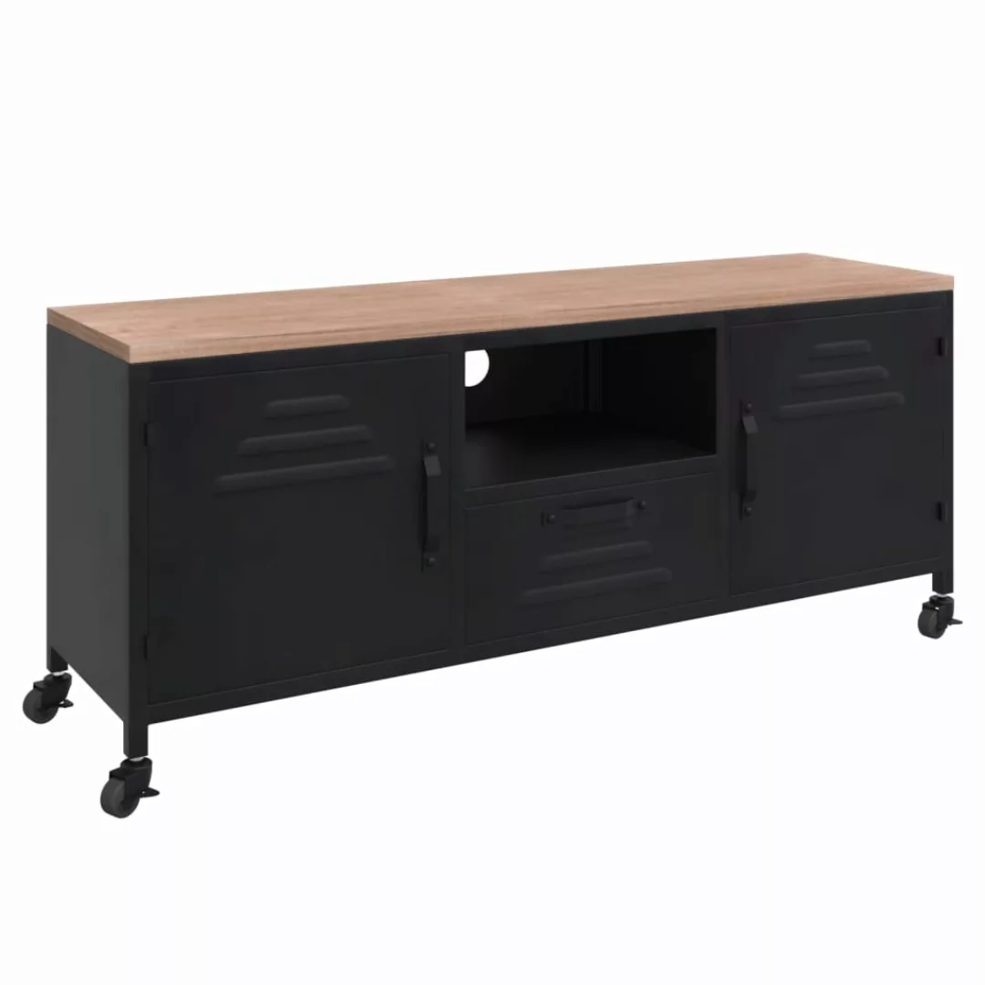 Vidaxl Tv-schrank Schwarz 110x30x43 Cm Eisen Und Massivholz Tanne günstig online kaufen