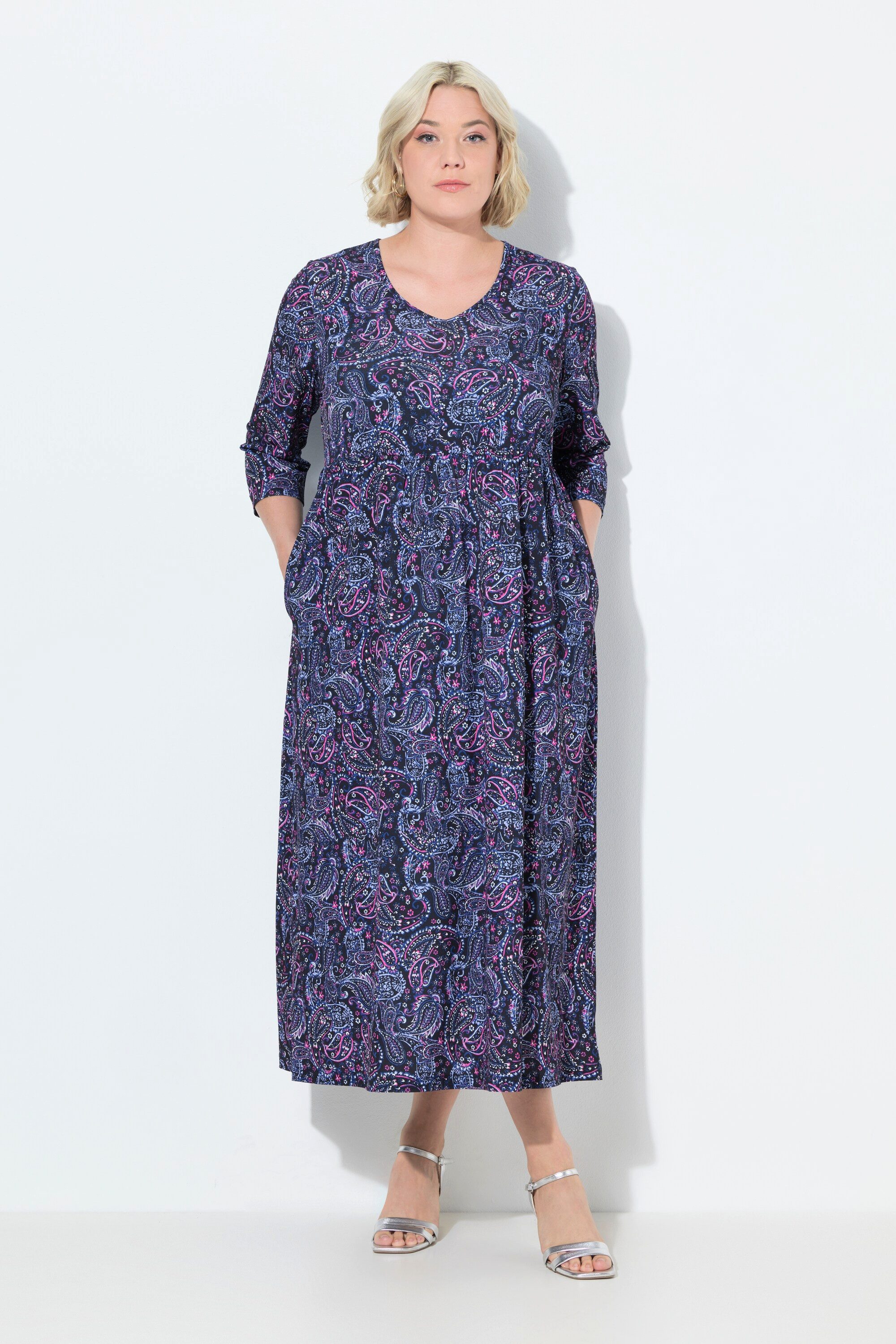 Ulla Popken Maxikleid Jerseykleid A-Linie V-Ausschnitt günstig online kaufen