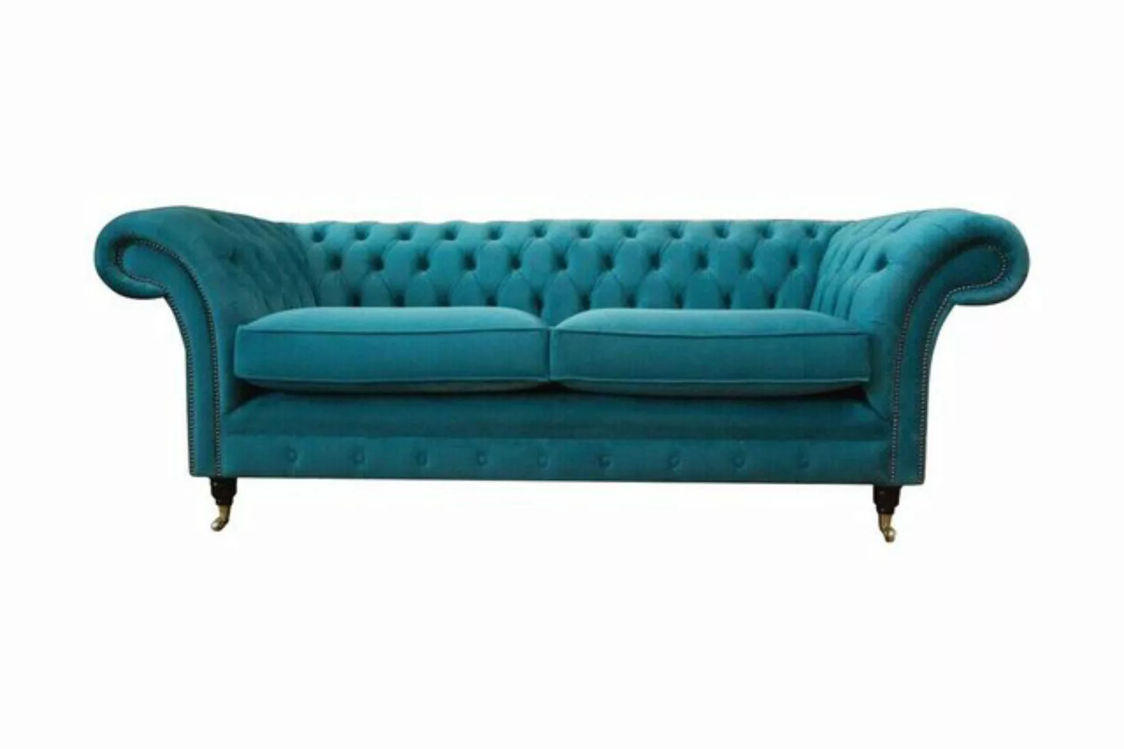 JVmoebel Sofa Chesterfield Dreisitzer Blau Stoff Wohnzimmer Design Polster günstig online kaufen