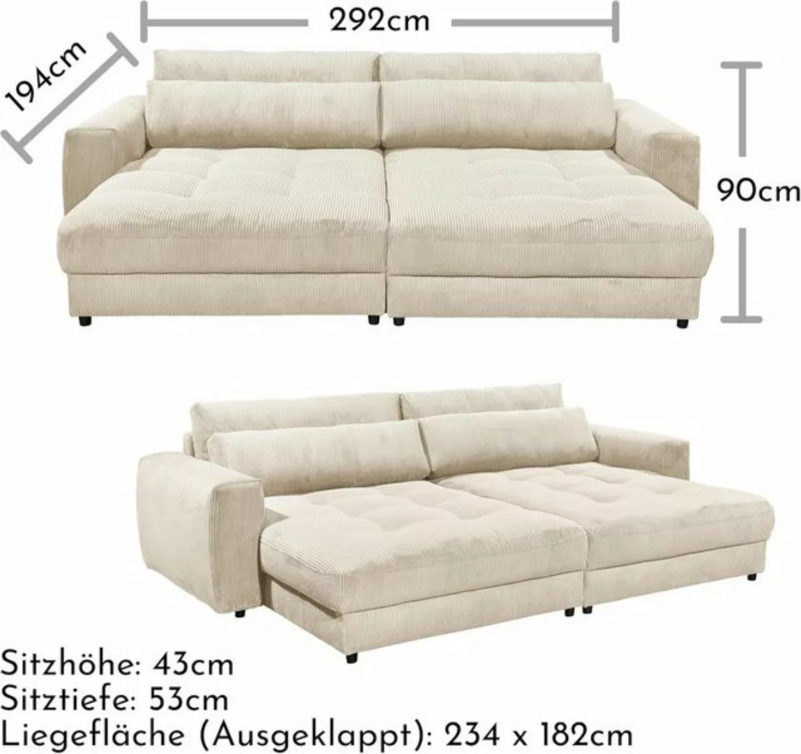 freiraum Big-Sofa BARURA Loveseat, mit 4 Kissen, Bezug Cord-Optik creme / b günstig online kaufen