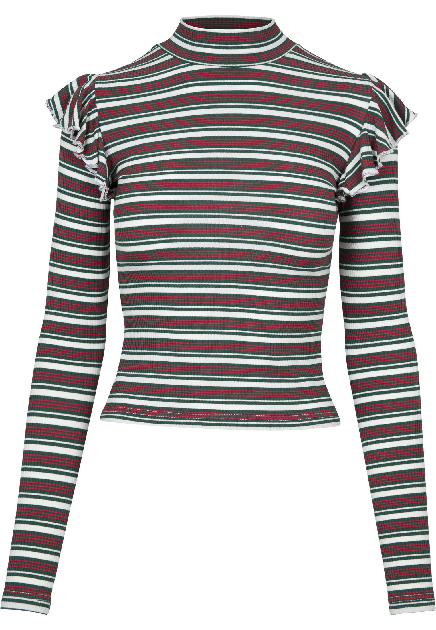 URBAN CLASSICS T-Shirt "Damen Ladies Rib Striped Volant Turtleneck L/S", (1 günstig online kaufen