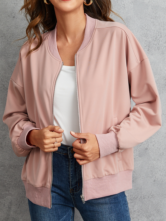 YOINS Rosa Jacke mit Reißverschluss vorne und langen Ärmeln günstig online kaufen