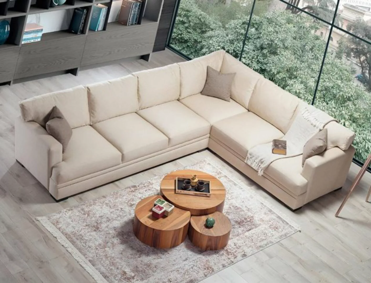 JVmoebel Ecksofa Beige Ecksofa Wohnzimmer Design Möbel Luxus Sofa L-Form, 1 günstig online kaufen
