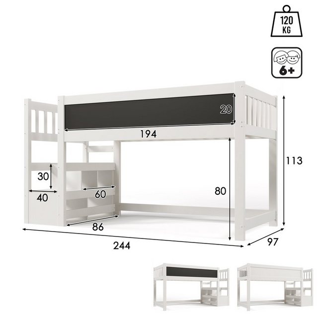 Celya Kinderbett 90 x 200 cm Hochbett mit Tafel,Speicherung und Rausfallsch günstig online kaufen