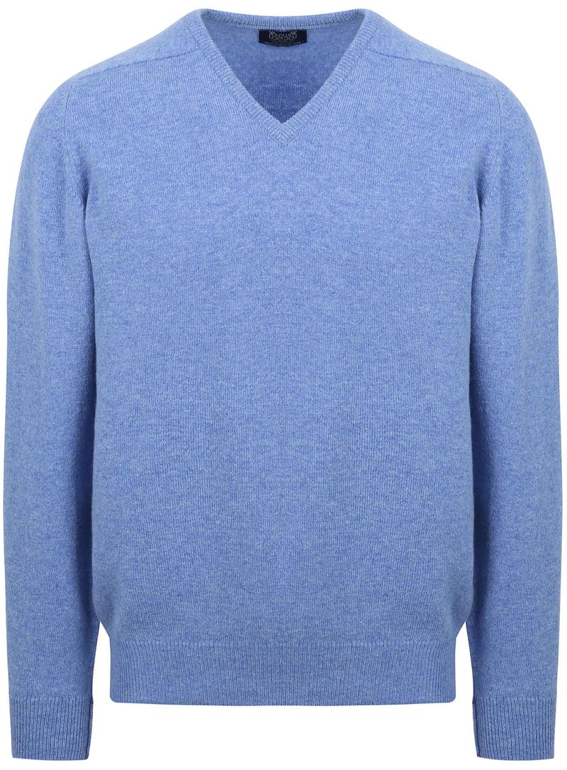 William Lockie V-Auschnitt Pullover Lammwolle Surf Mid Blue - Größe M günstig online kaufen