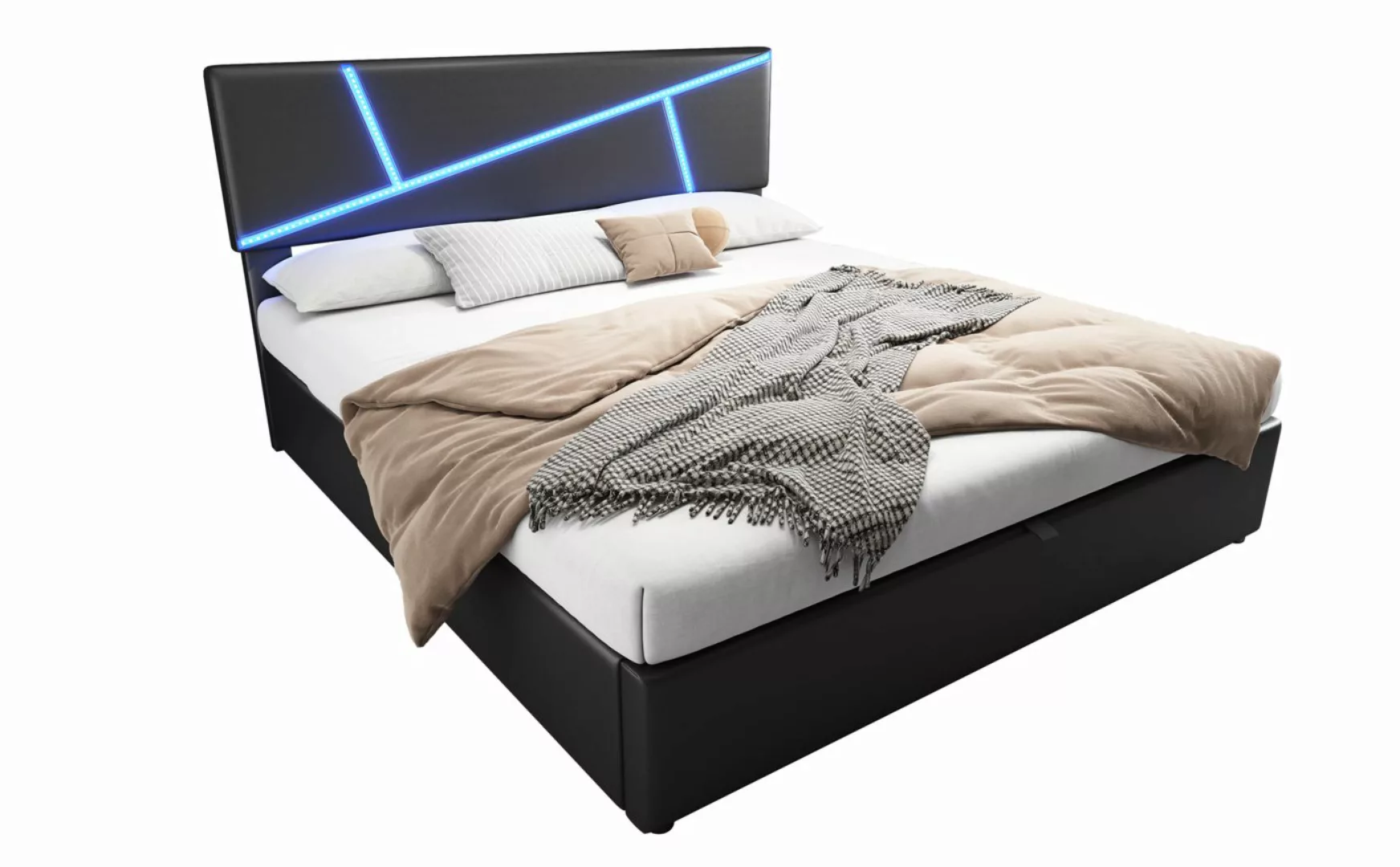 OKWISH Polsterbett Bequemes (mit LED-Lichtleisten,180*200 cm, Doppelbett mi günstig online kaufen