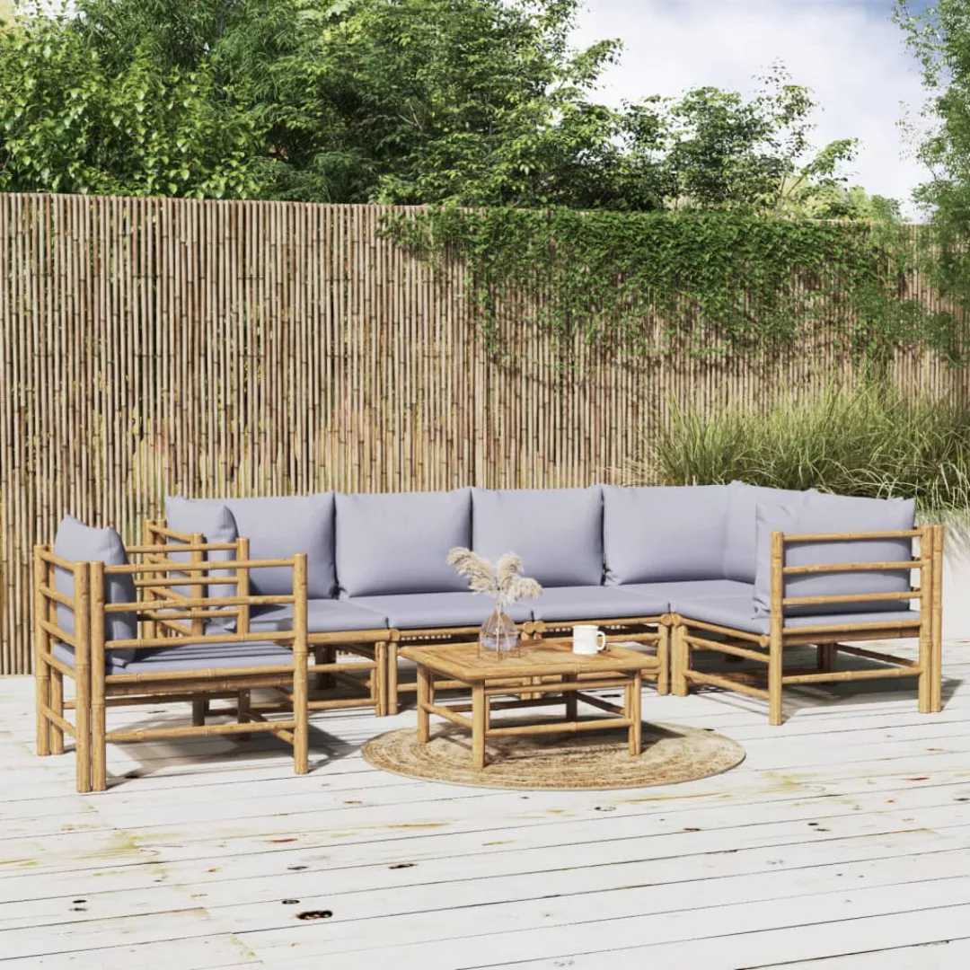 Vidaxl 7-tlg. Garten-lounge-set Mit Hellgrauen Kissen Bambus günstig online kaufen