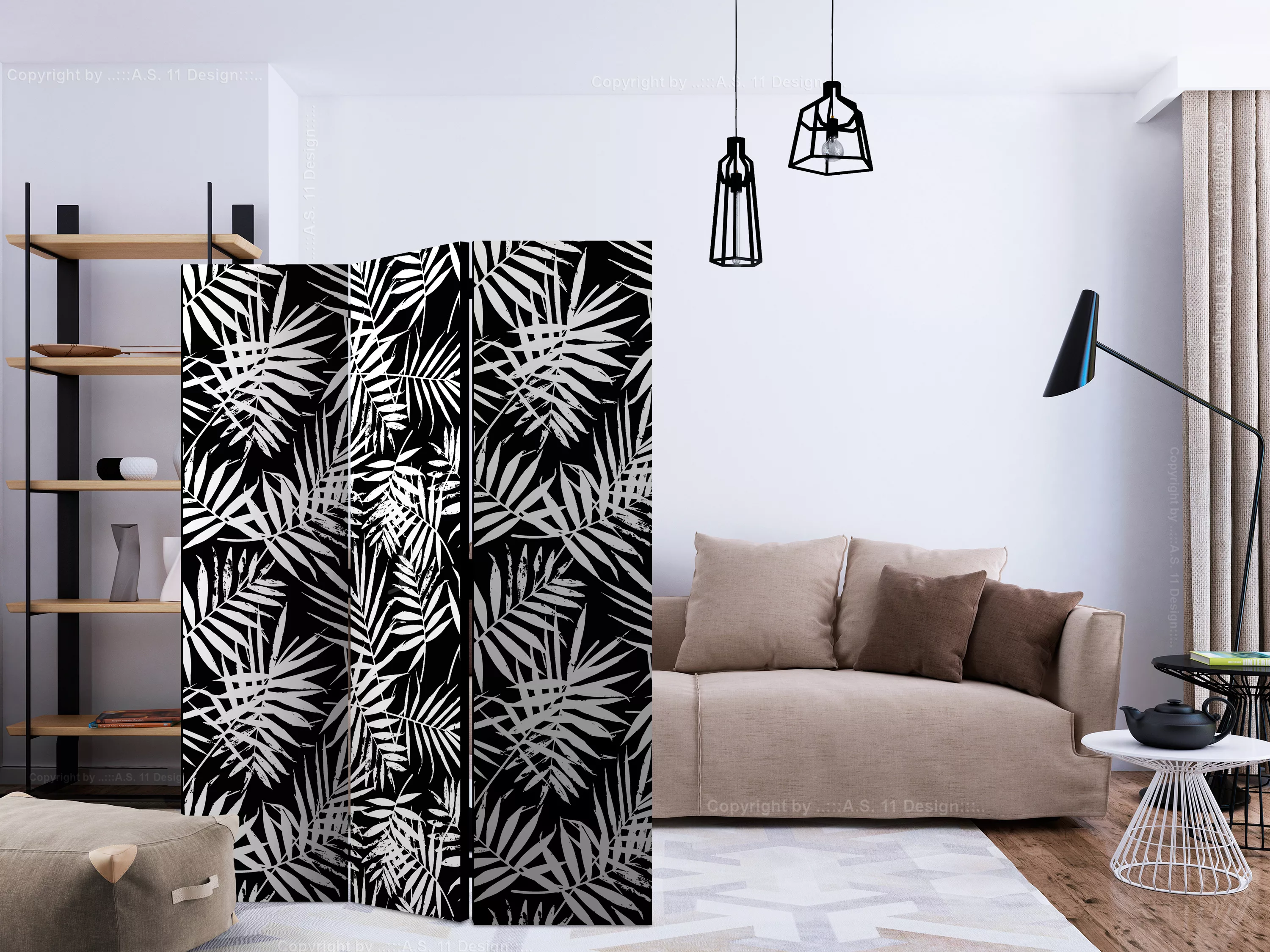 3-teiliges Paravent - Black And White Jungle [room Dividers] günstig online kaufen