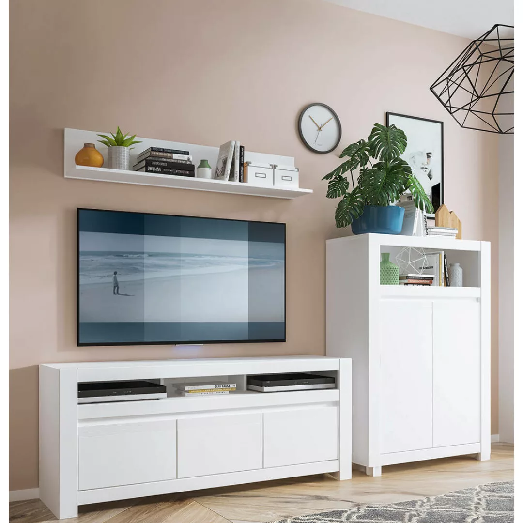 TV Wohnwand 3-teilig mit Lowboard weiß NAVA-129 günstig online kaufen