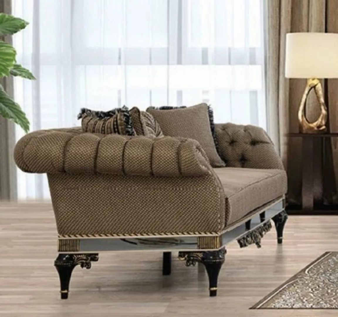 Casa Padrino Chesterfield-Sofa Luxus Barock Chesterfield Sofa Braun / Weiß günstig online kaufen