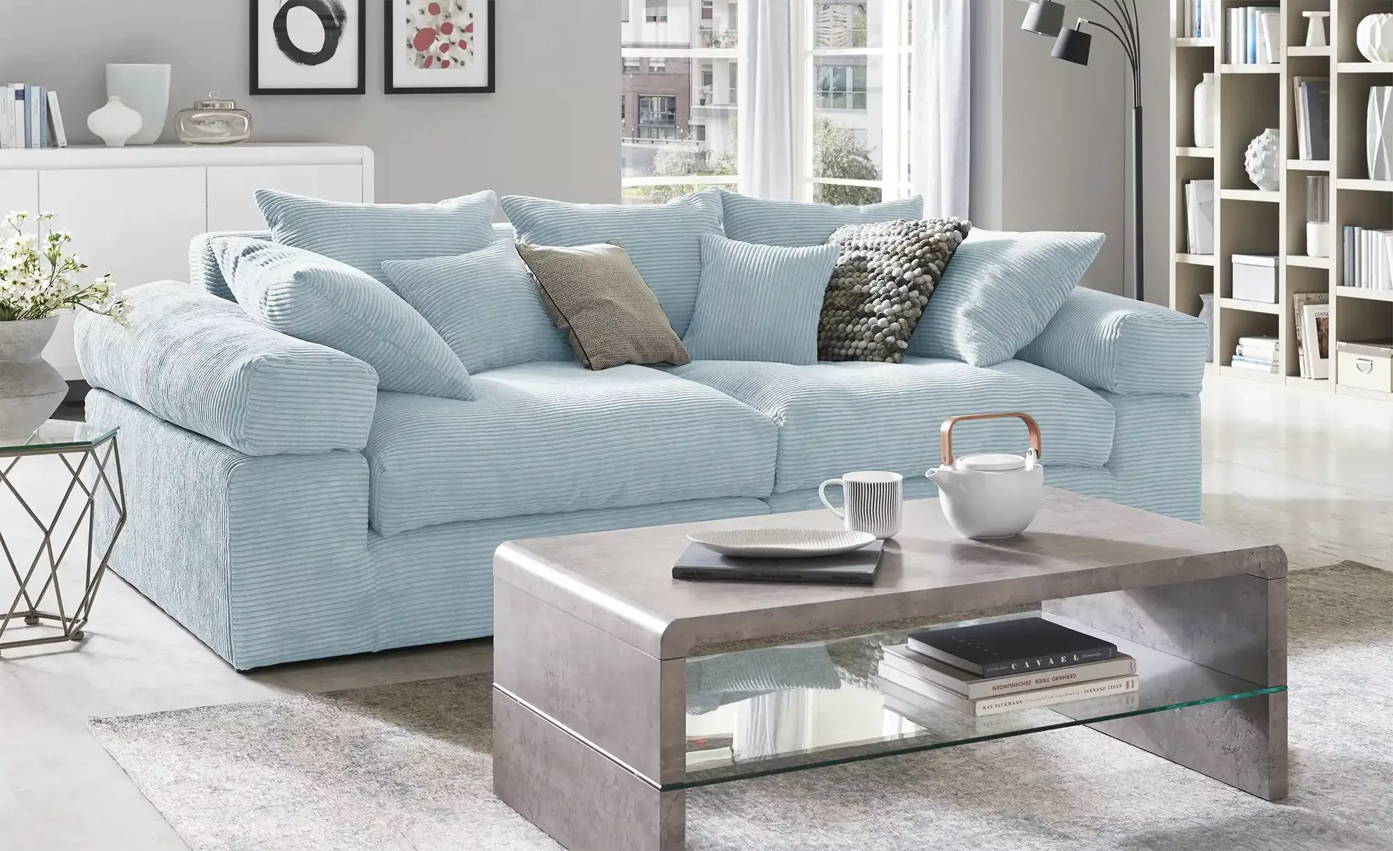 smart Big Sofa mit trendigem Cordbezug Lionore ¦ türkis/petrol ¦ Maße (cm): günstig online kaufen