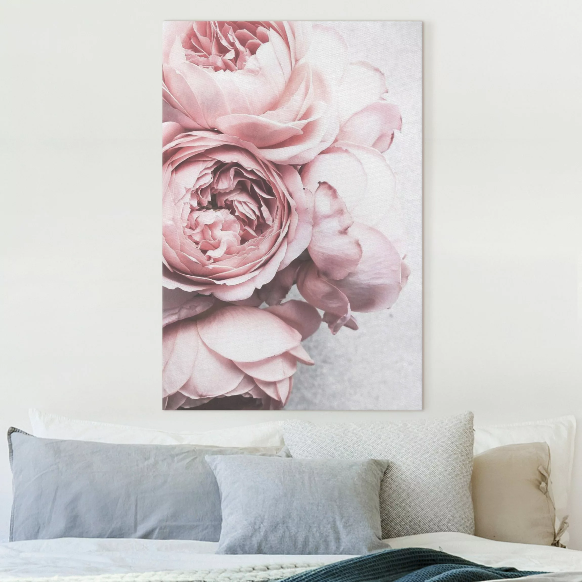 Leinwandbild Rosa Pfingstrosenblüten Shabby Pastell günstig online kaufen