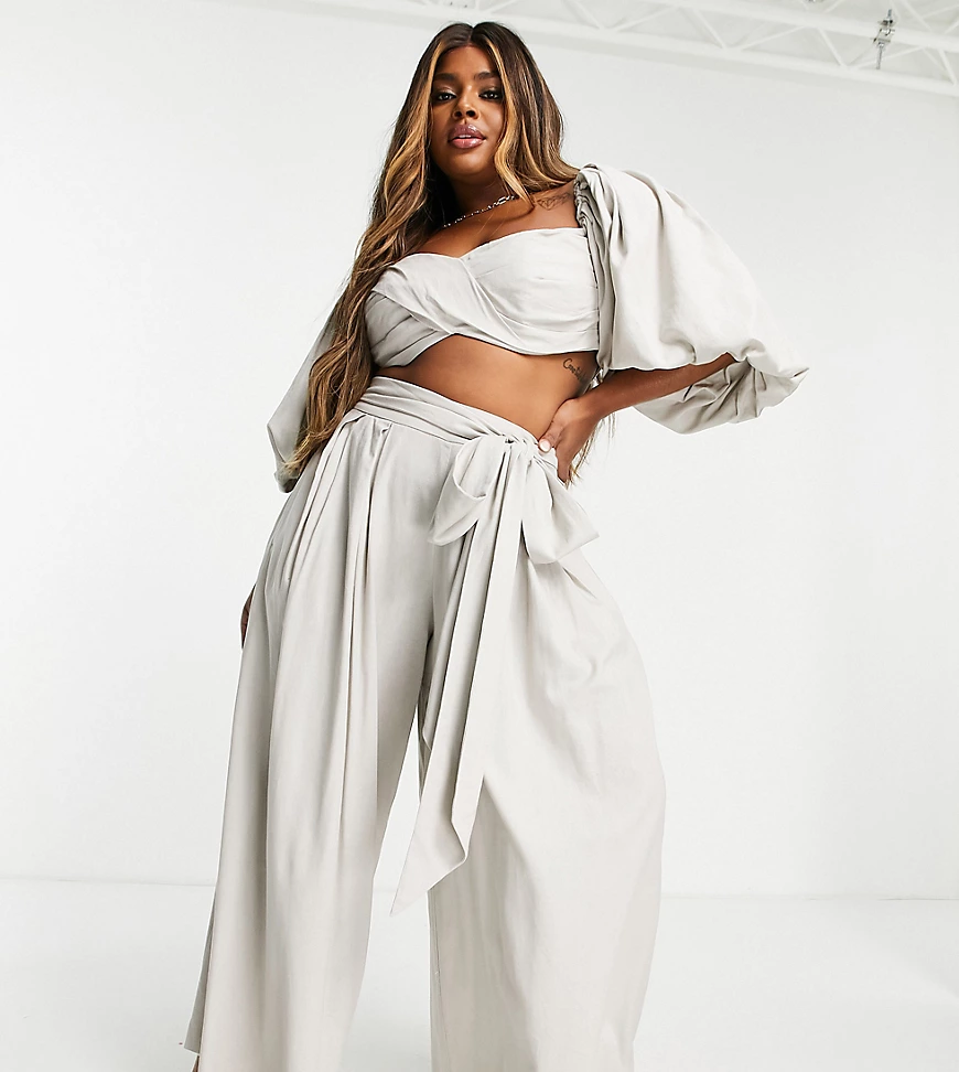 ASOS EDITION Curve – Hose mit extrem weitem Beinschnitt und Bindegürtel in günstig online kaufen