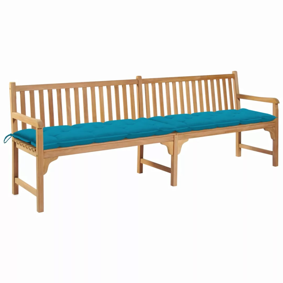 Gartenbank Mit Hellblauer Auflage 240 Cm Massivholz Teak günstig online kaufen