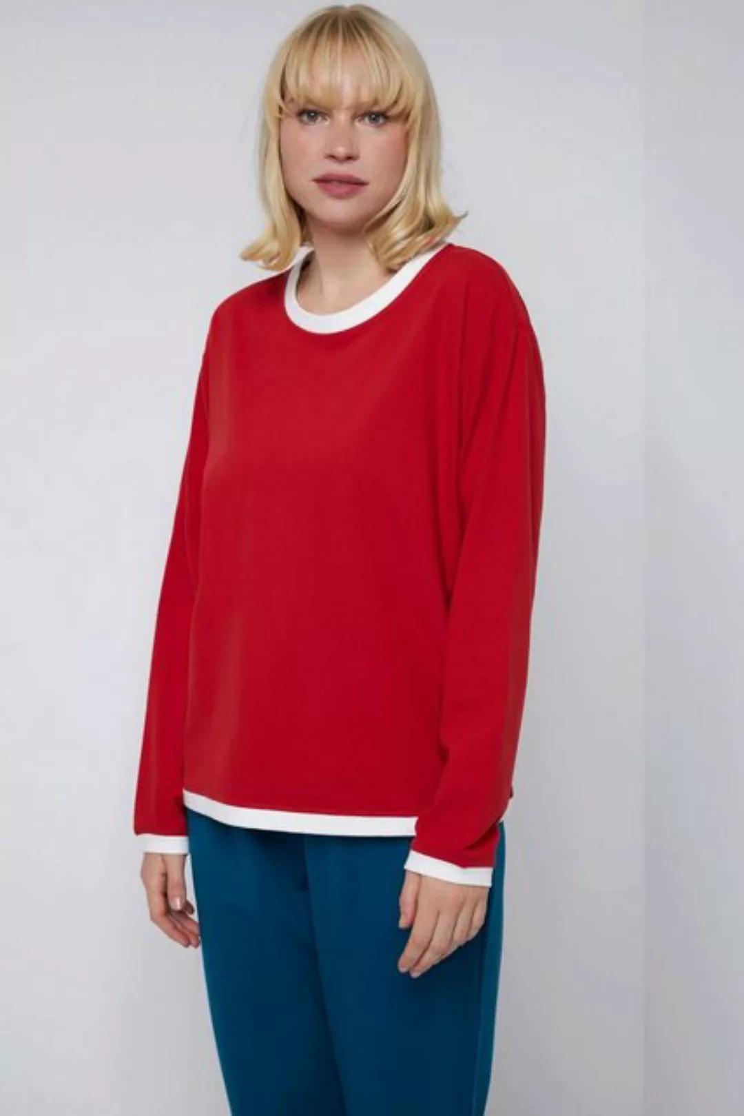 Gina Laura Longshirt T-Shirt Farb-Kontraste Rundhals Langarm günstig online kaufen