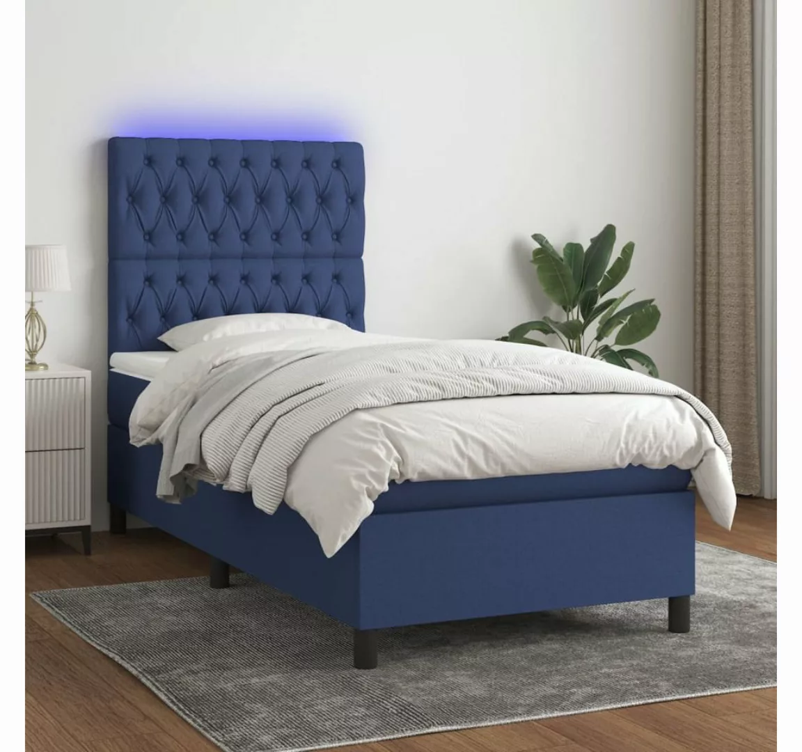 vidaXL Boxspringbett Boxspringbett mit Matratze LED Blau 90x190 cm Stoff Be günstig online kaufen