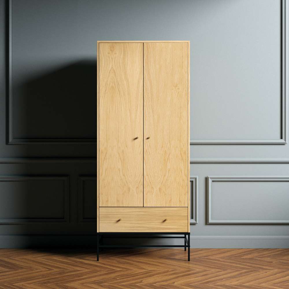 Woodman Kleiderschrank "Flora", Holzfurnier aus Eiche, Fußrahmen aus Metall günstig online kaufen