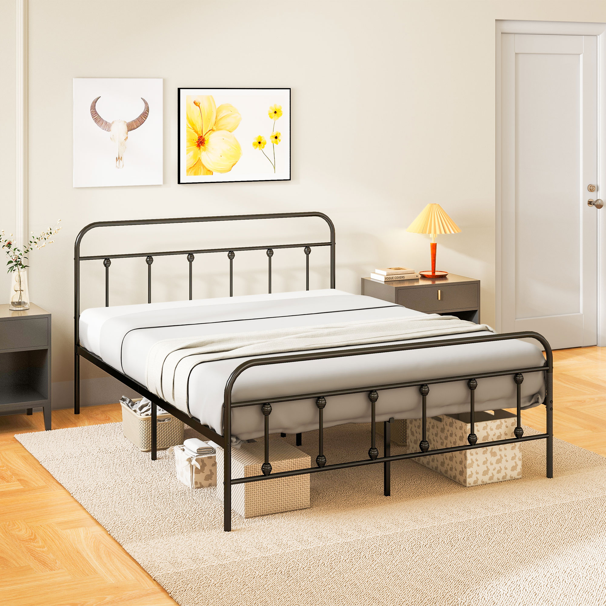 HOMCOM Bettrahmen 140 x 200 cm Doppelbett Metall mit Lattenrost, Kopf- und günstig online kaufen