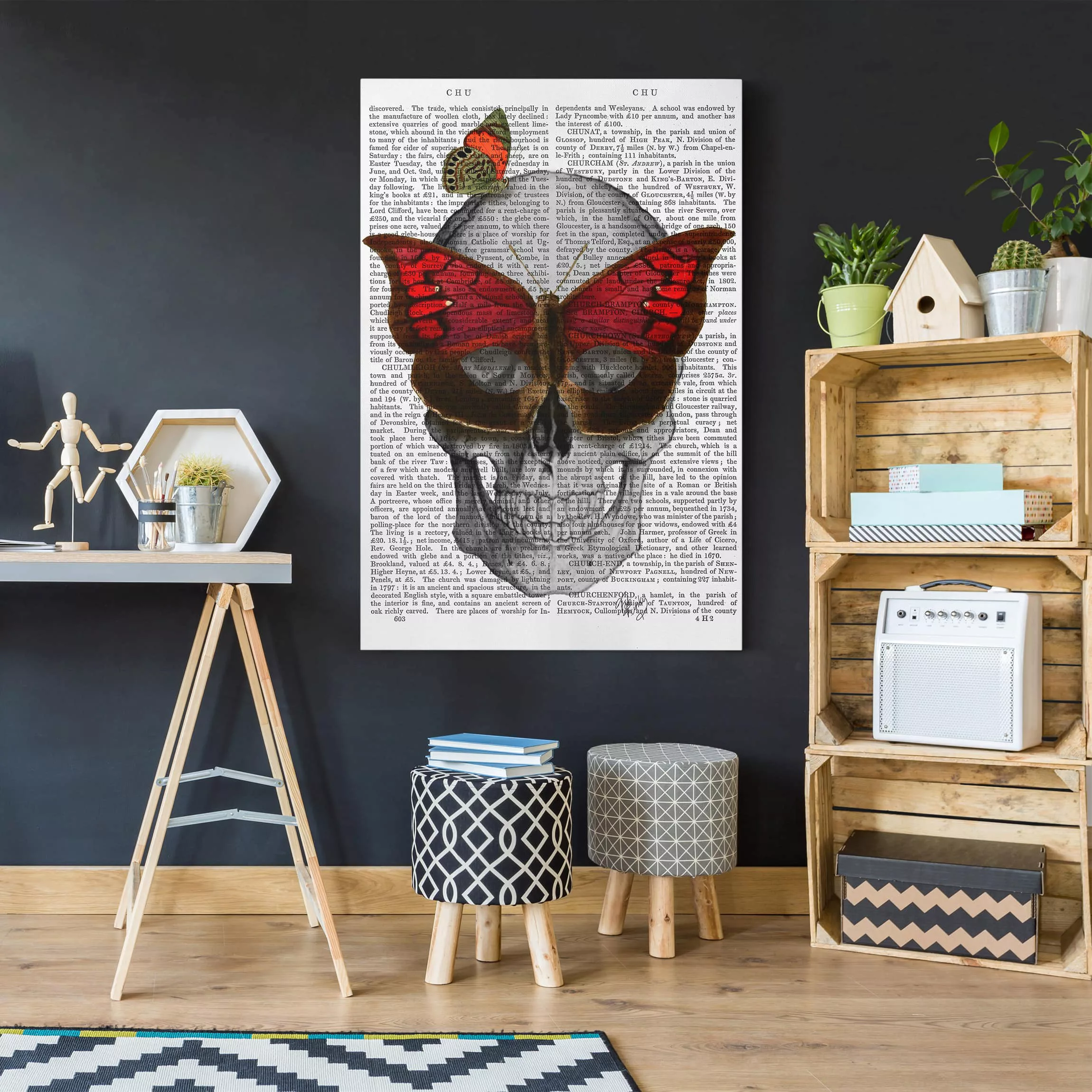 Leinwandbild Schmetterling - Hochformat Grusellektüre - Schmetterlingsmaske günstig online kaufen