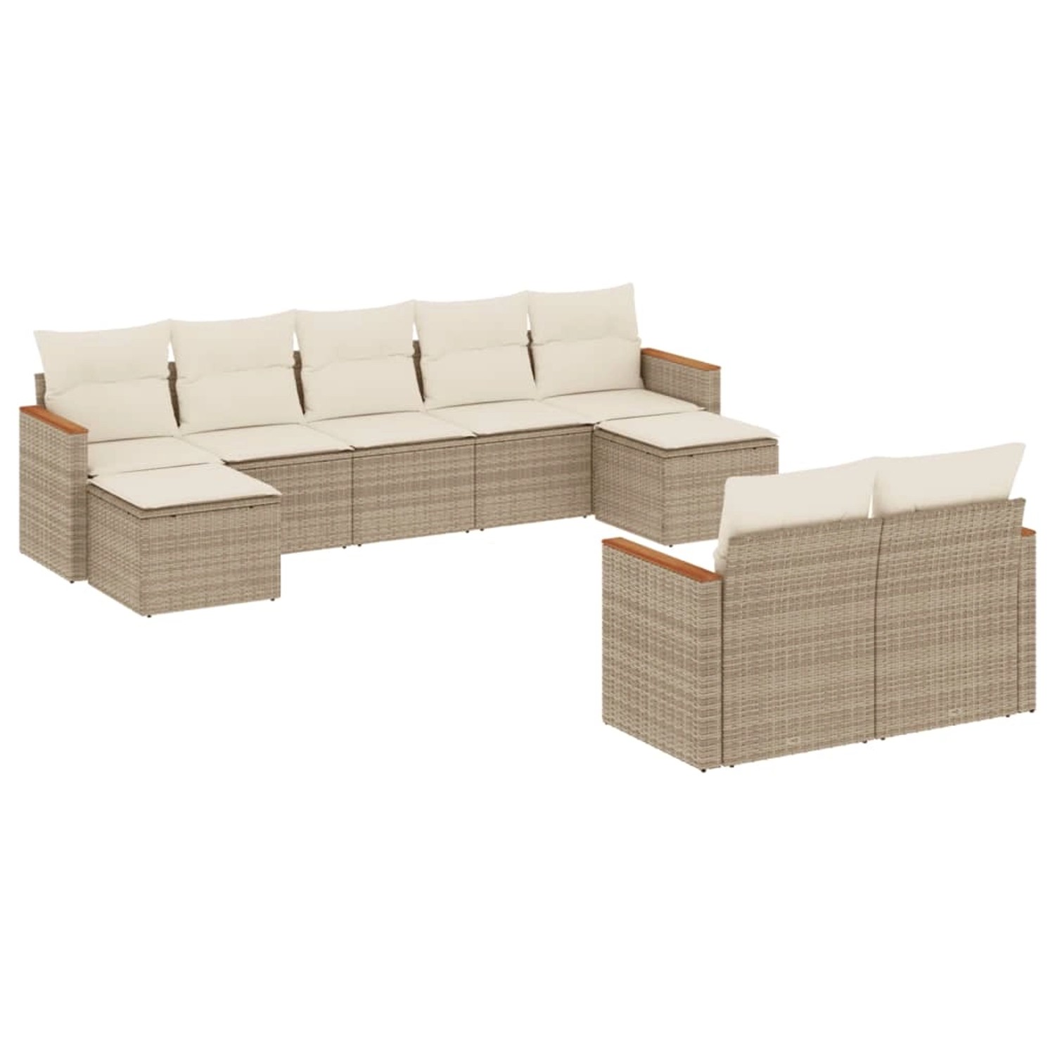 vidaXL 9-Tlg Garten-Sofagarnitur mit Kissen Beige Poly Rattan 3226401 günstig online kaufen