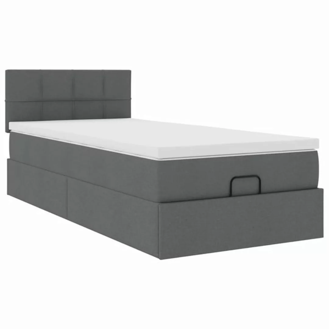 vidaXL Bett, Ottoman-Bett mit Matratze & LEDs Dunkelgrau 90x190 cm Stoff günstig online kaufen