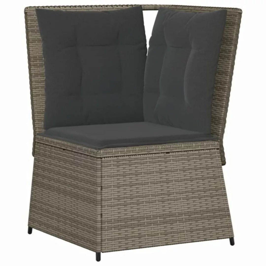 vidaXL Loungesofa Garten-Ecksofa mit Kissen Grau Poly Rattan, 1 Teile günstig online kaufen