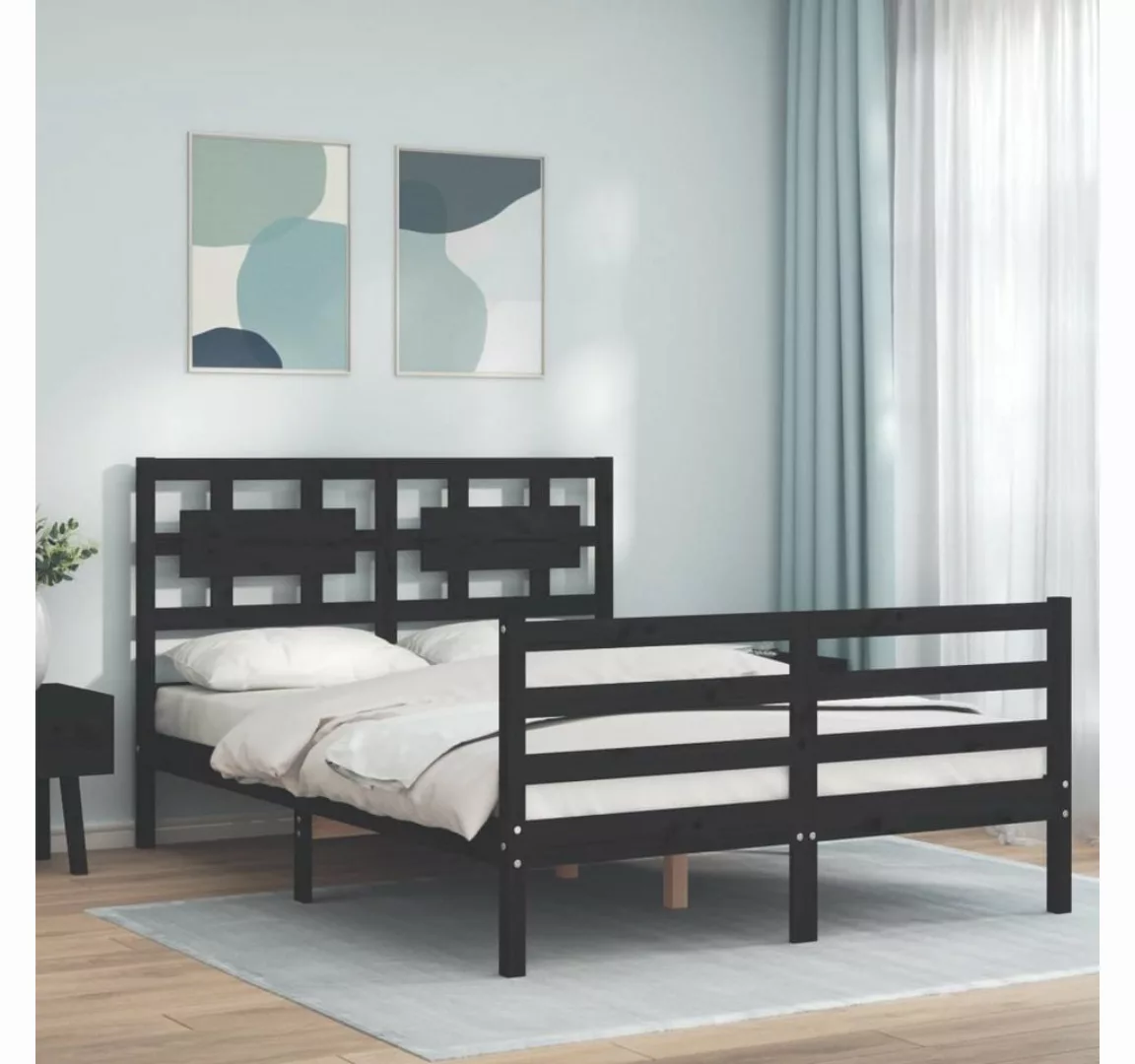 furnicato Bett Massivholzbett mit Kopfteil Schwarz 120x200 cm günstig online kaufen