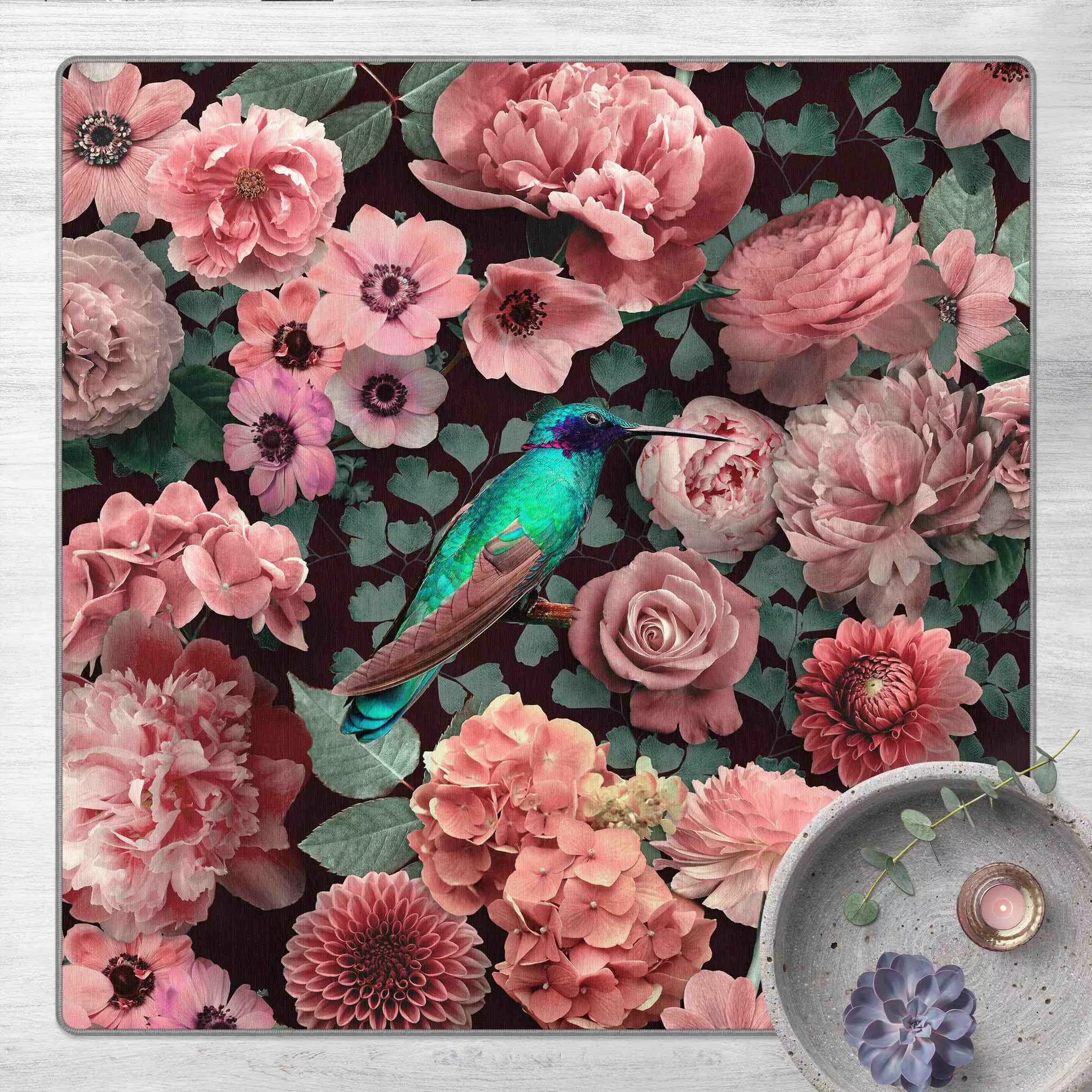 Teppich Blumenparadies Kolibri mit Rosen günstig online kaufen