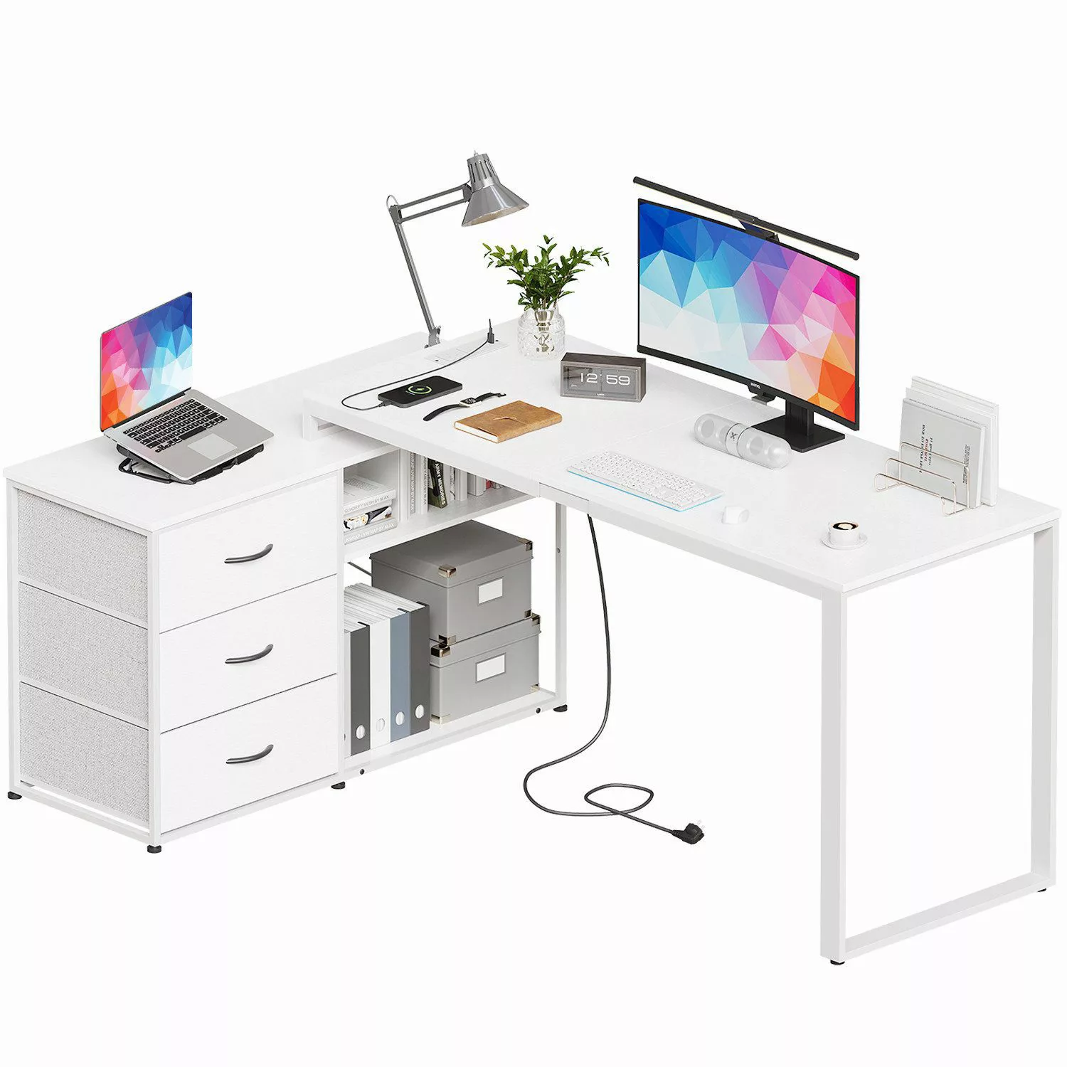 HOMALL Schreibtisch L-förmiger Computertisch mit 3 günstig online kaufen