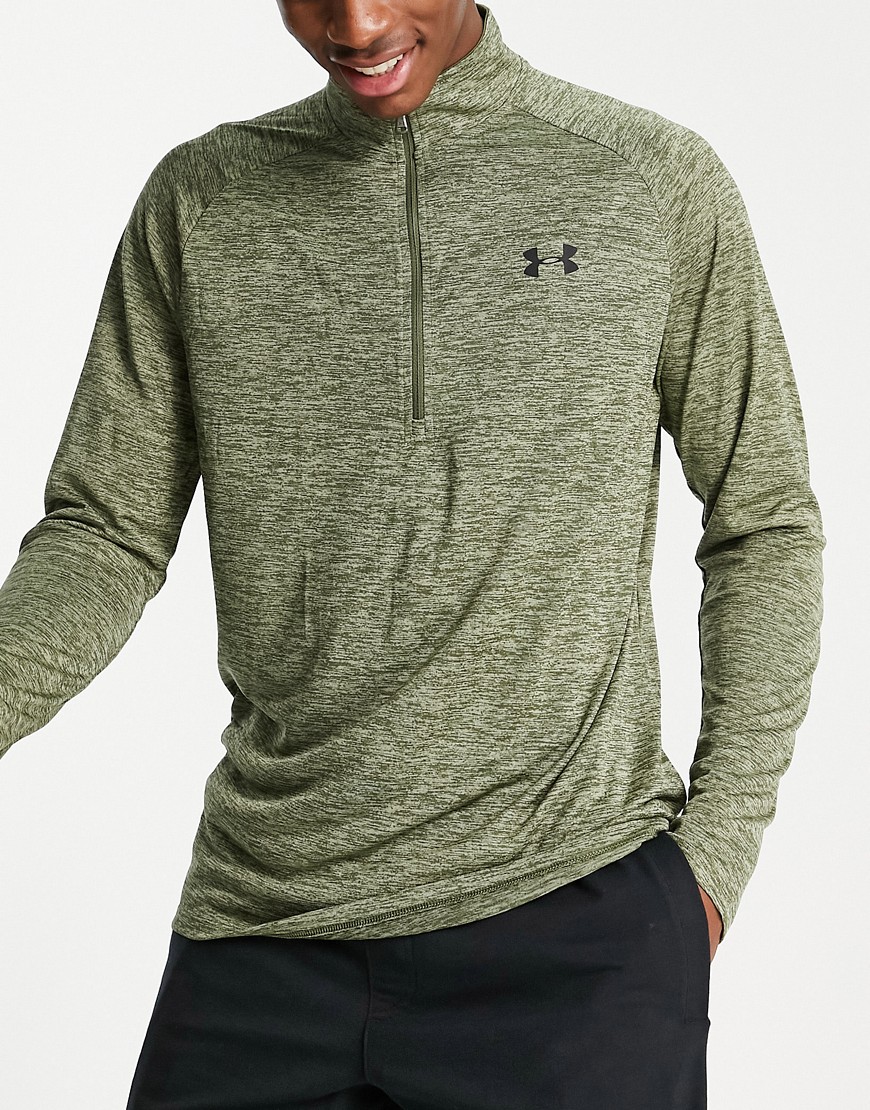 Under Armour – Tech 2.0 – Sweatshirt mit halblangem Reißverschluss in Khaki günstig online kaufen