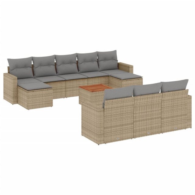 vidaXL Sofaelement 11-tlg. Garten-Sofagarnitur mit Kissen Beige Poly Rattan günstig online kaufen