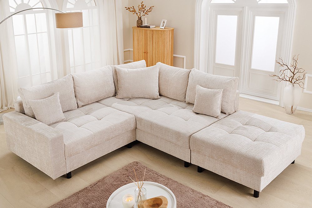 riess-ambiente Ecksofa KENT 220cm champagner beige · Couch mit Chenille-Bez günstig online kaufen