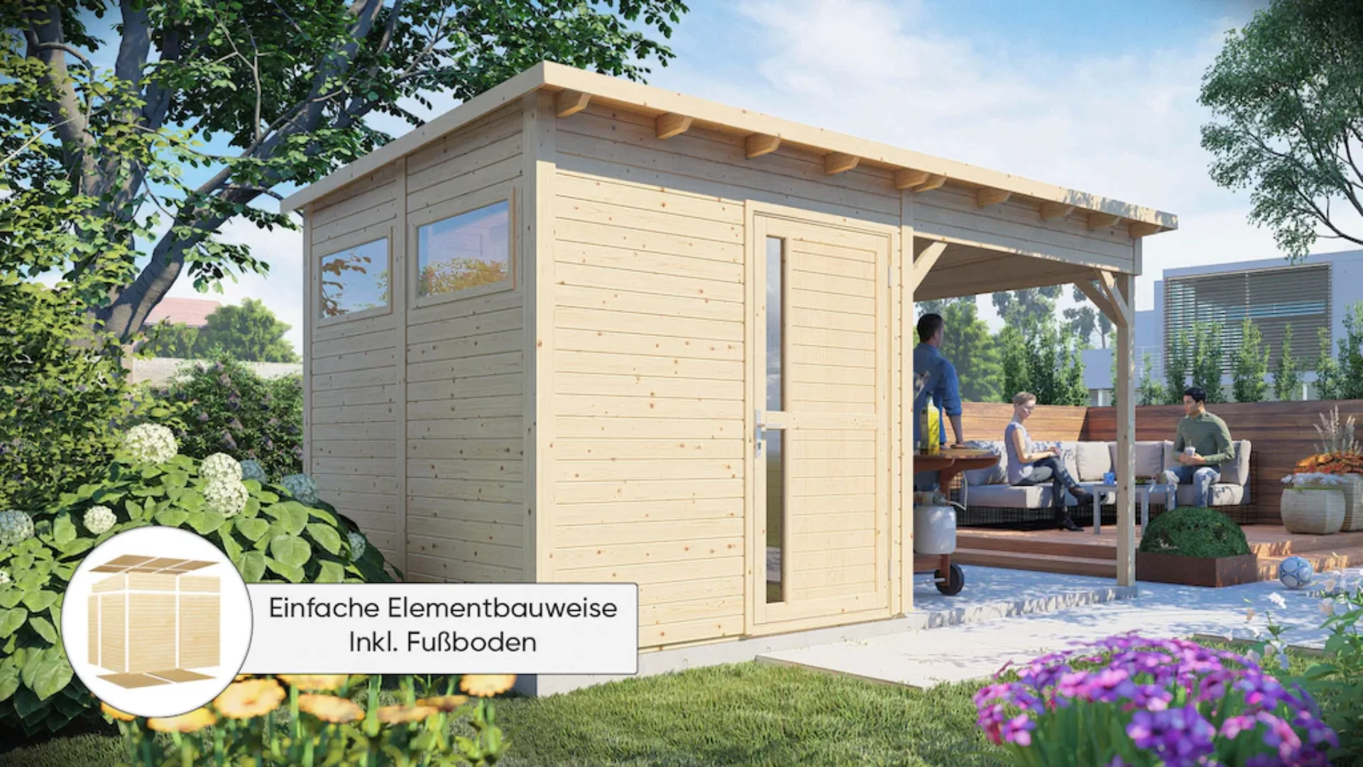Bertilo Gartenhaus Pentus 2 Lounge 234 cm x 447 cm Natur FSC® günstig online kaufen