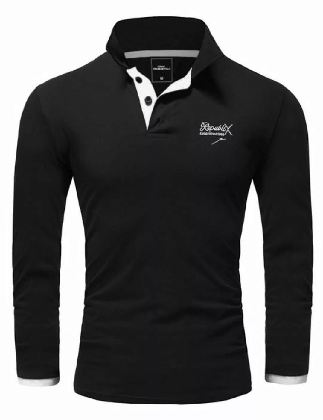 REPUBLIX Poloshirt OWEN Herren Basic Langarm Kontrast Polo Hemd günstig online kaufen