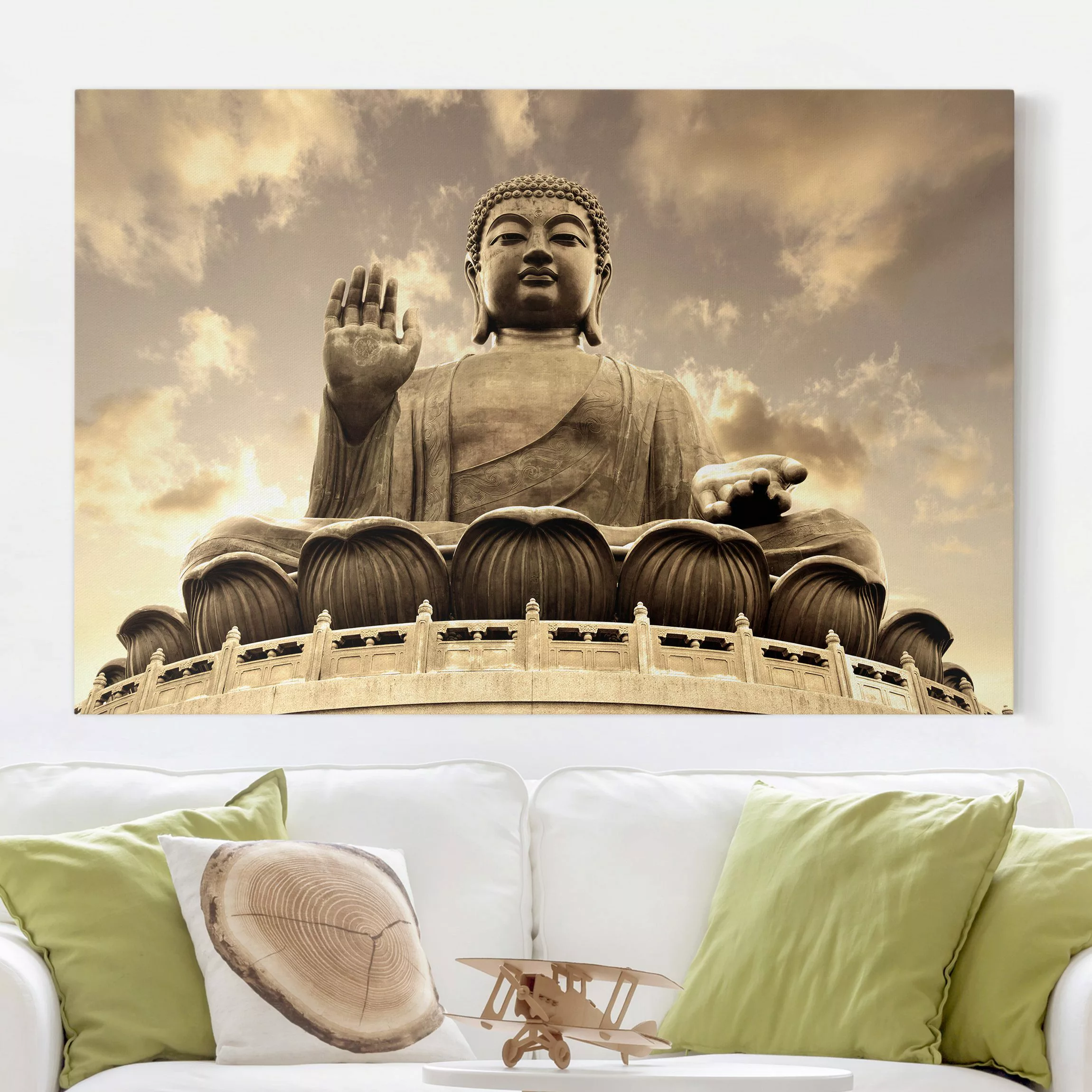 Leinwandbild Buddha - Querformat Großer Buddha Sepia günstig online kaufen
