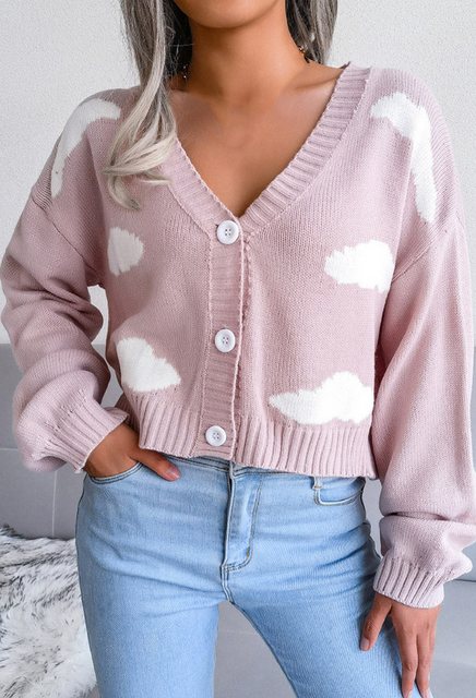 CHENIN Langarmhemd Damen V-Ausschnitt weiß Wolke stricken Strickjacke Pullo günstig online kaufen