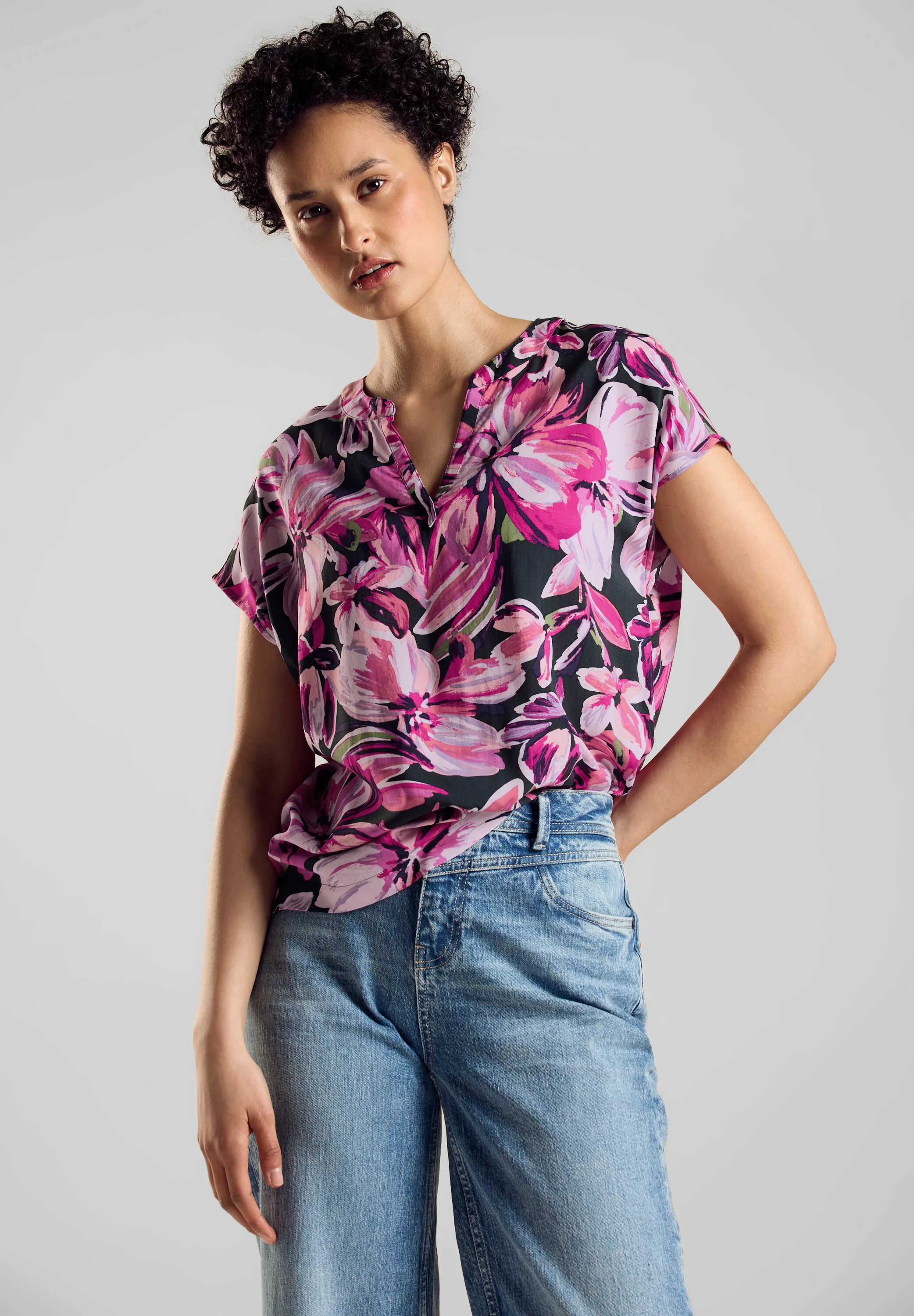 STREET ONE Kurzarmbluse - Sommerbluse - Floral Print - luftiges Blusentop Ä günstig online kaufen