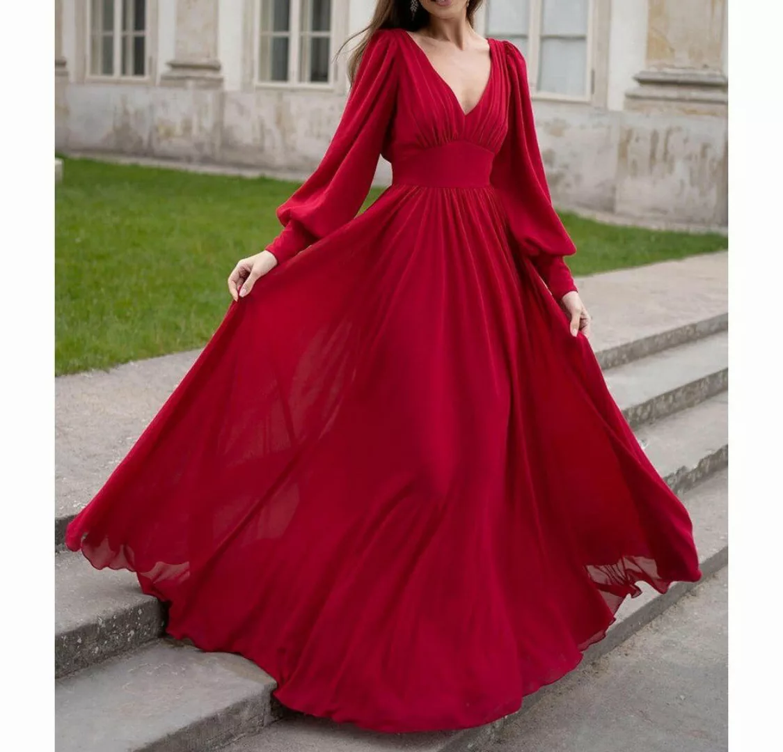 RUZU UG Abendkleid V-Ausschnitt Damen Partykleid Bankettkleid Langärmliges günstig online kaufen