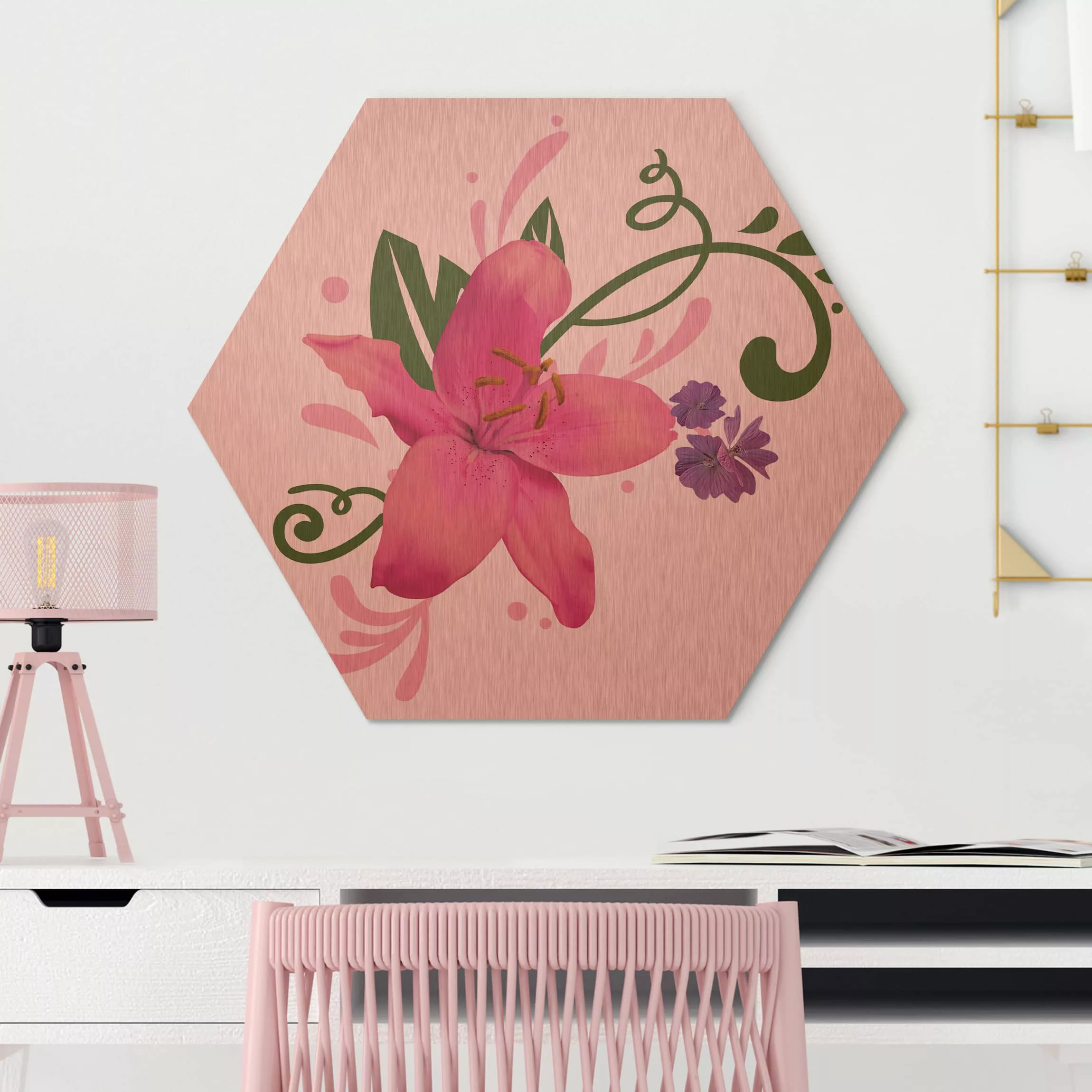 Hexagon-Alu-Dibond Bild Blumen No.BP8 Lilientraum Pink günstig online kaufen