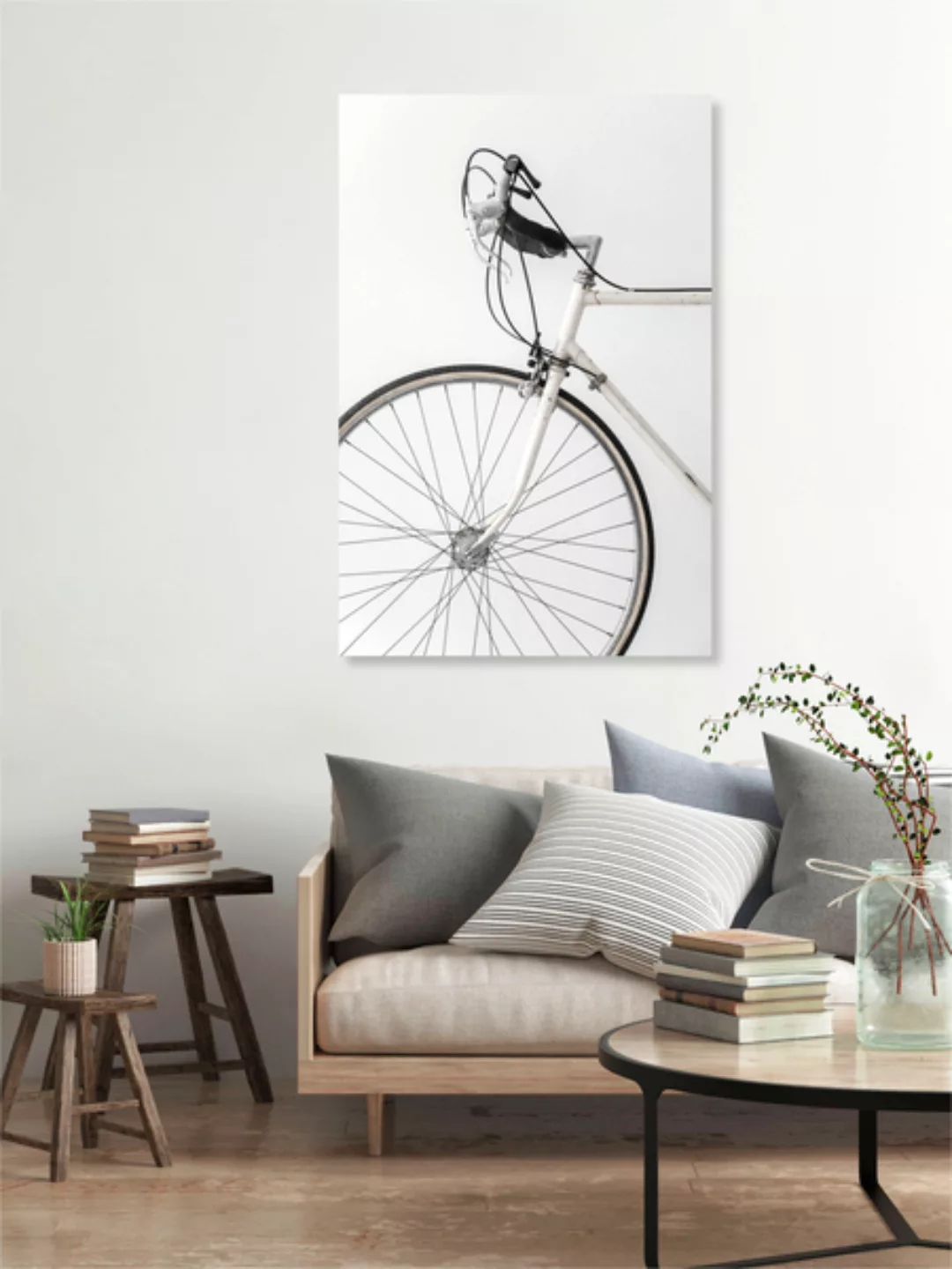 Poster / Leinwandbild - White Minimal Bicycle Love günstig online kaufen