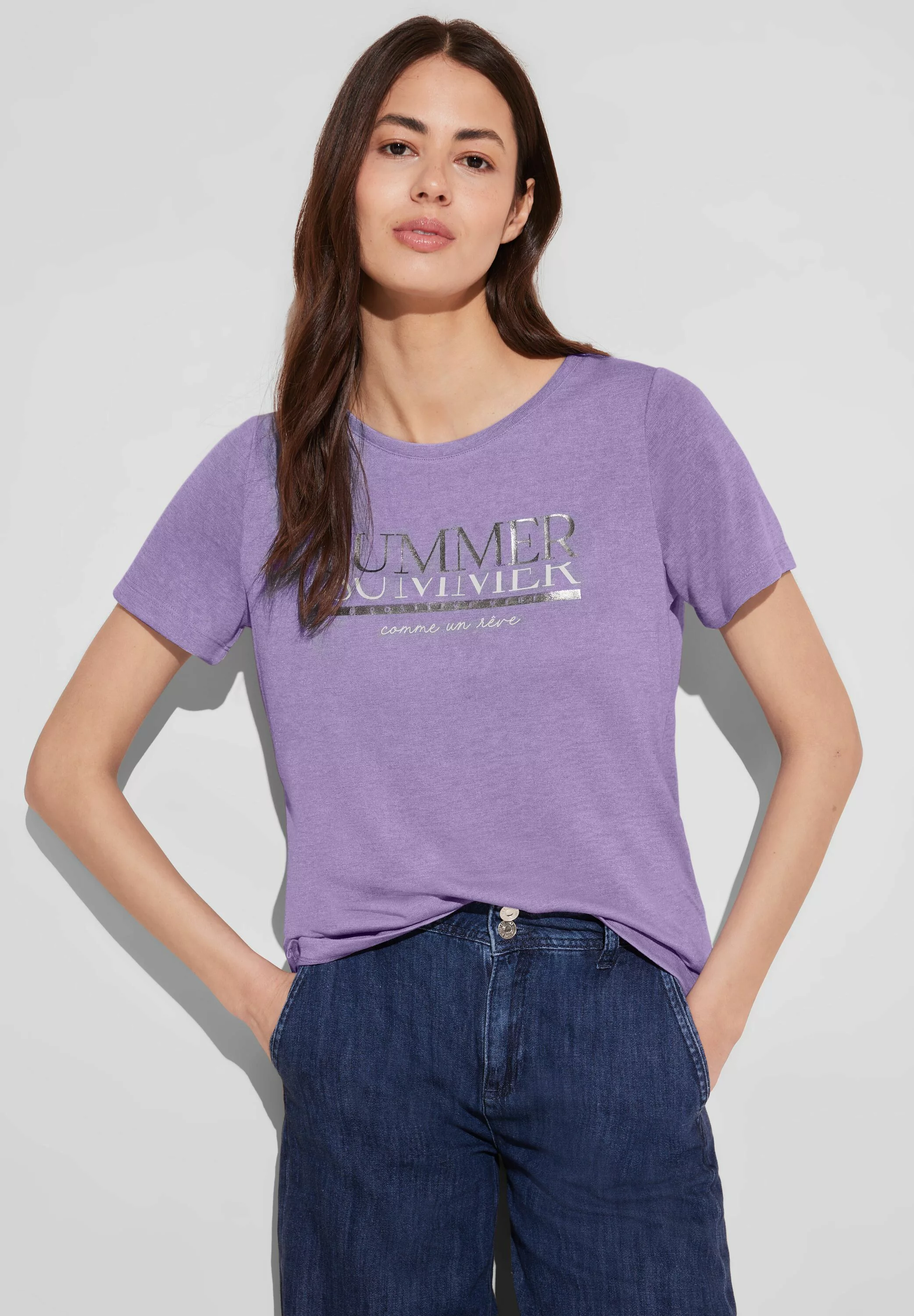 STREET ONE T-Shirt mit schimmerndem Brust-Print günstig online kaufen